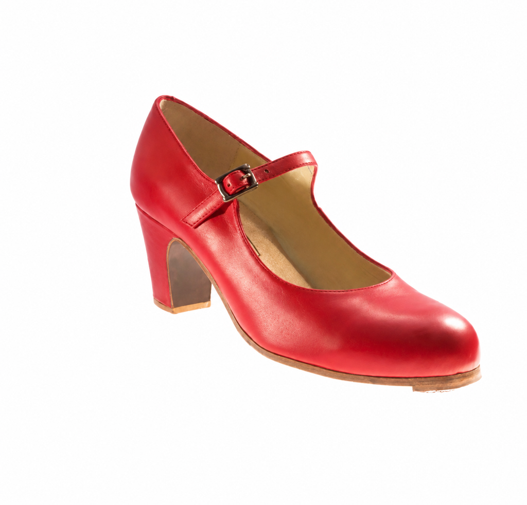 Correa rouge — vue de trois quarts – chaussures de flamenco Begoña Cervera