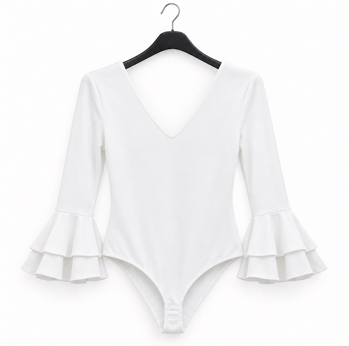 Body enfant BLANCA blanc, encolure en V et doubles volants au bas des manches – tenue de flamenco