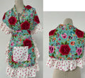 Ensemble Gabriella turquoise : tablier fleuri et châle assorti à volants à pois – tenue de flamenco