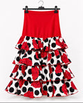 Jupe Esmeralda rouge à volants fleuris et pois noirs – tenue de flamenco