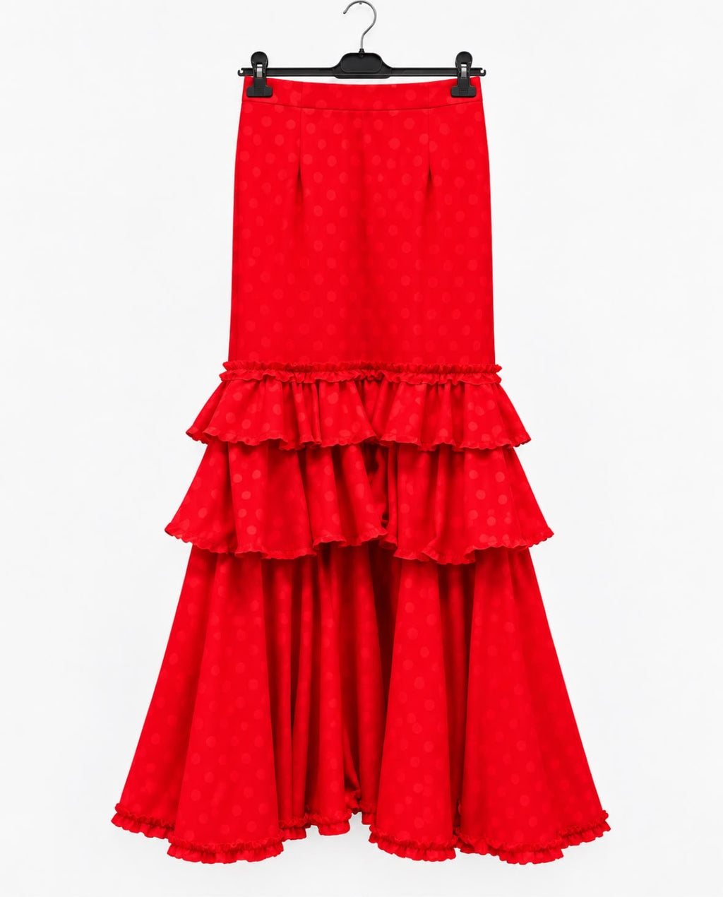 Jupe Natalia rouge à pois ton sur ton et volants – tenue de flamenco