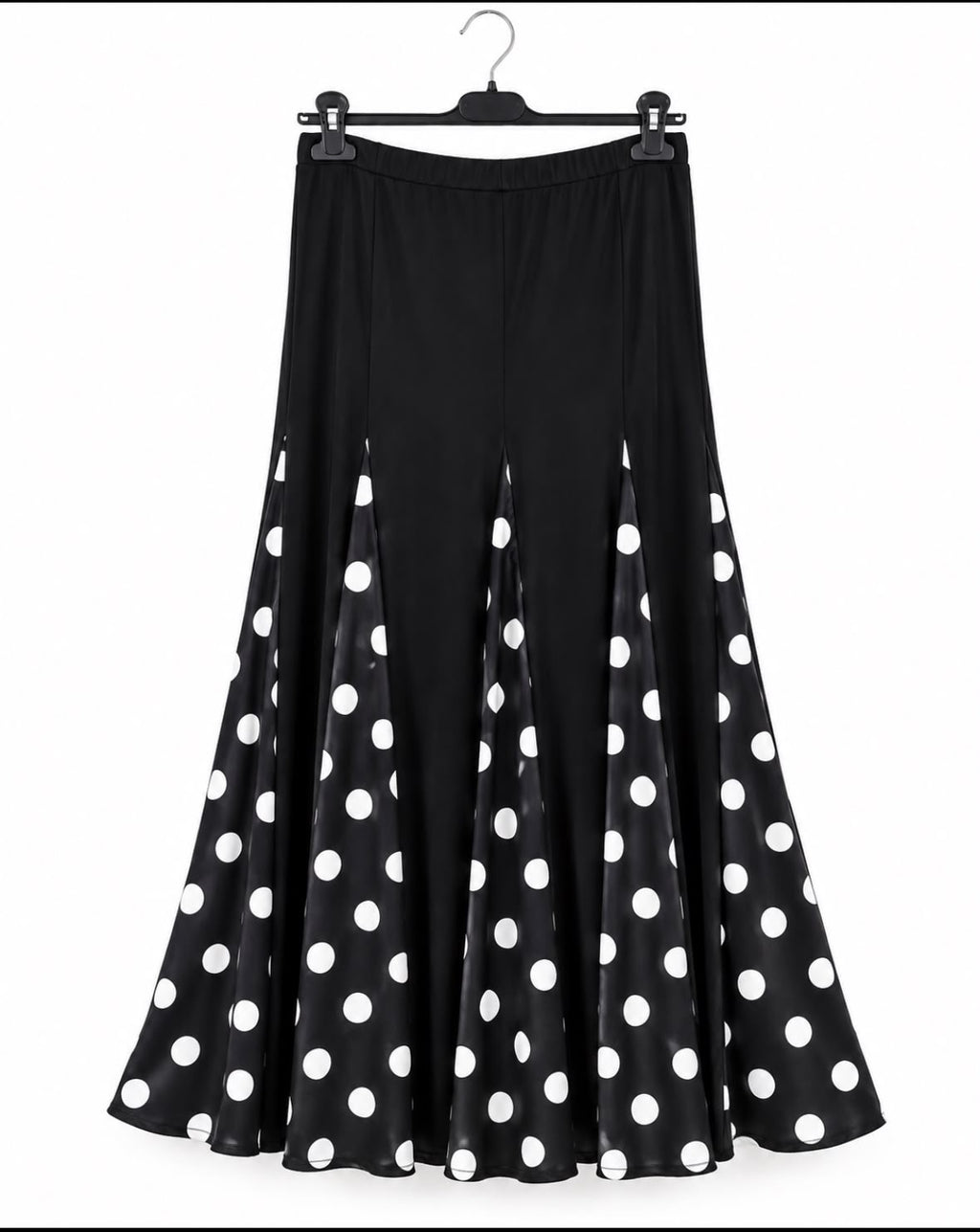 Jupe Raquel noir à pois, longue à godets imprimés – tenue de flamenco