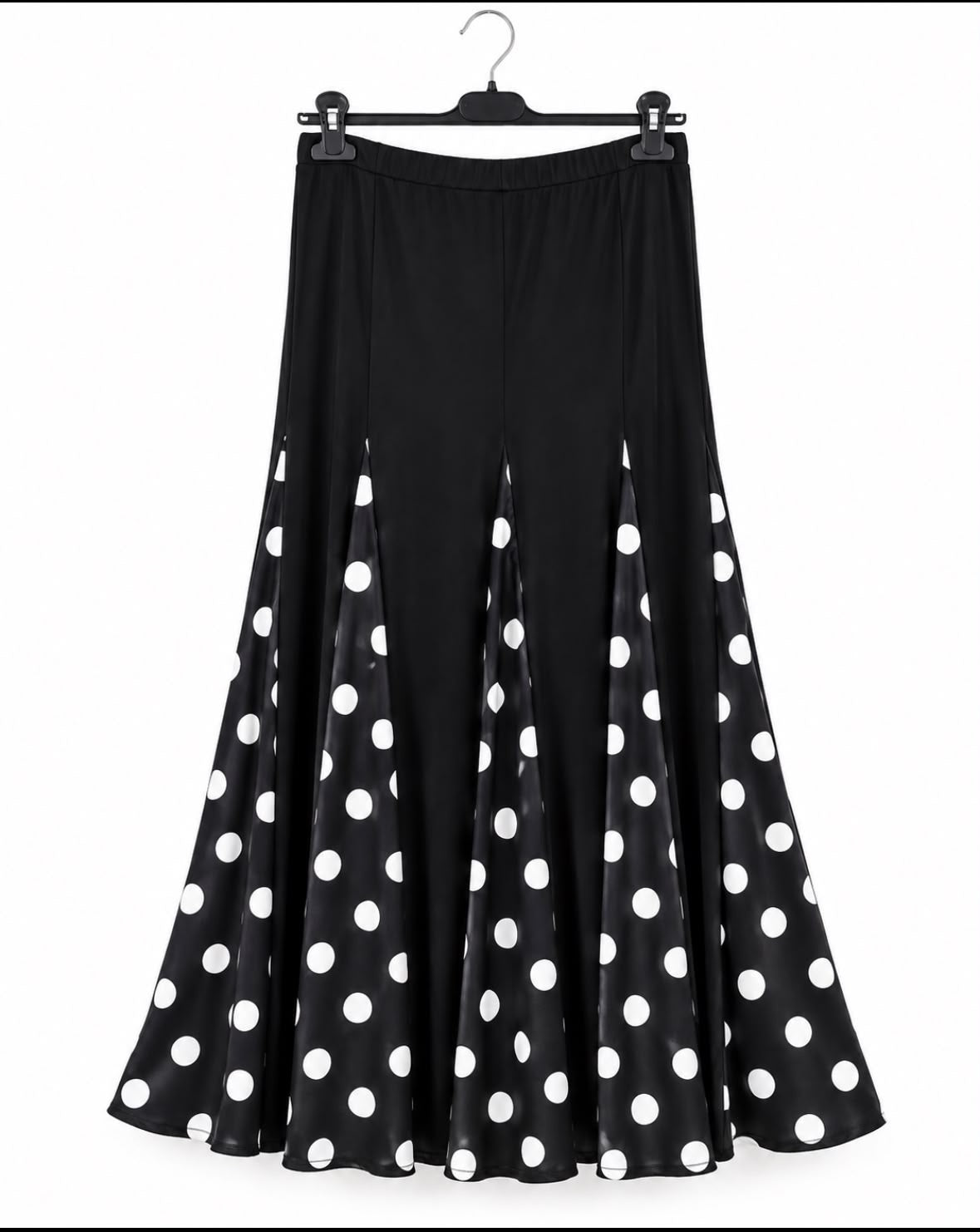 Jupe Raquel noir à pois, longue à godets imprimés – tenue de flamenco