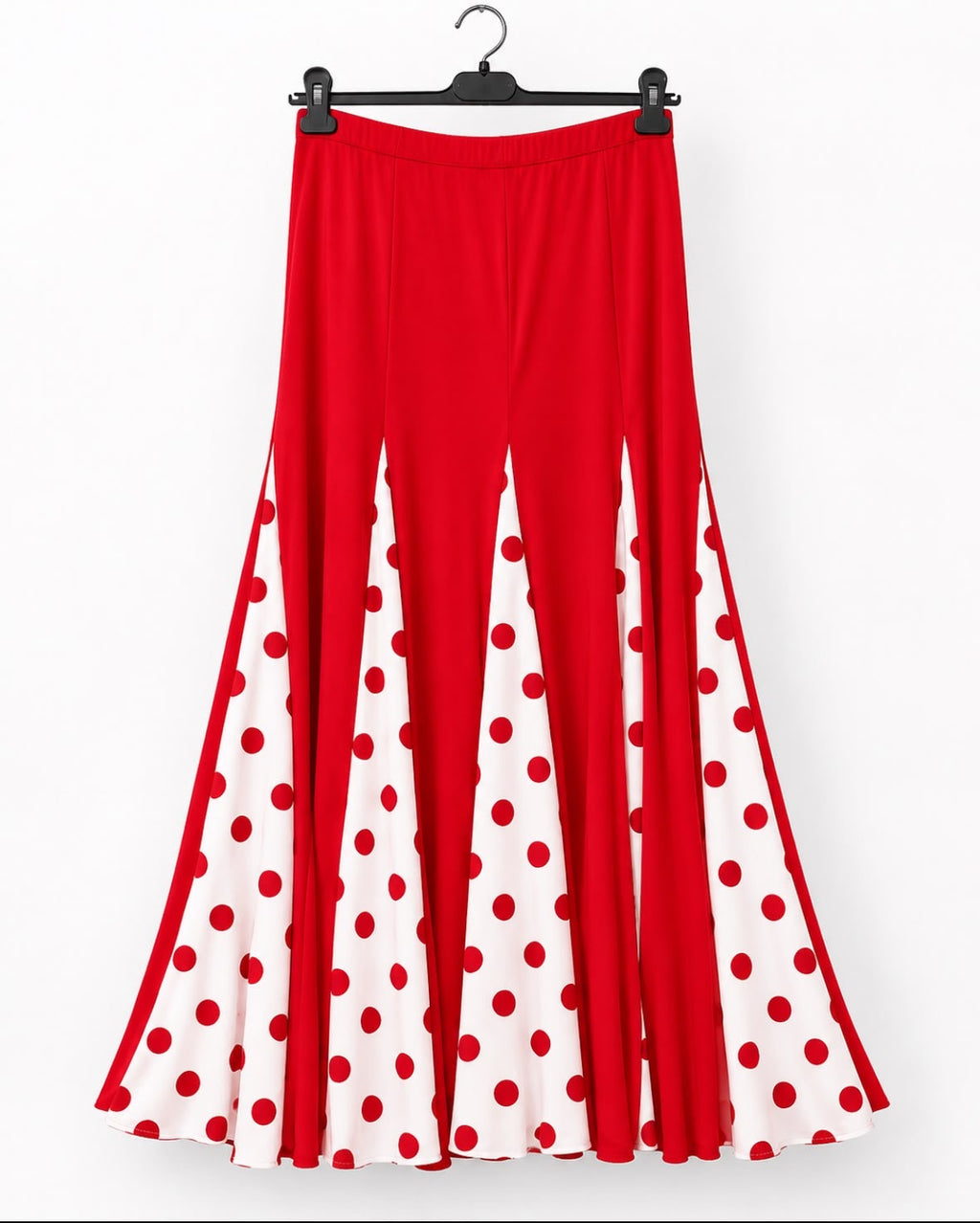 Jupe Raquel rouge, longue à godets imprimés – tenue de flamenco