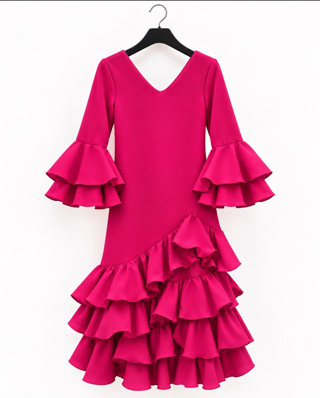 Robe Estrella fuchsia à volants – tenue de flamenco