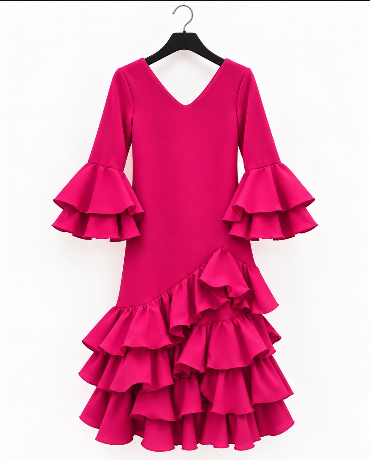 Robe Estrella fuchsia à volants – tenue de flamenco