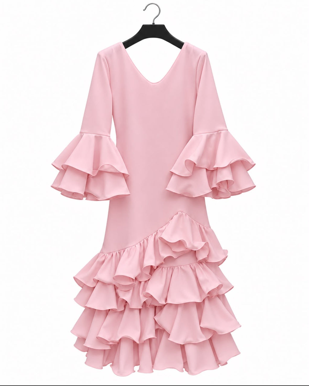 Robe Estrella Rose pâle à volants – tenue de flamenco