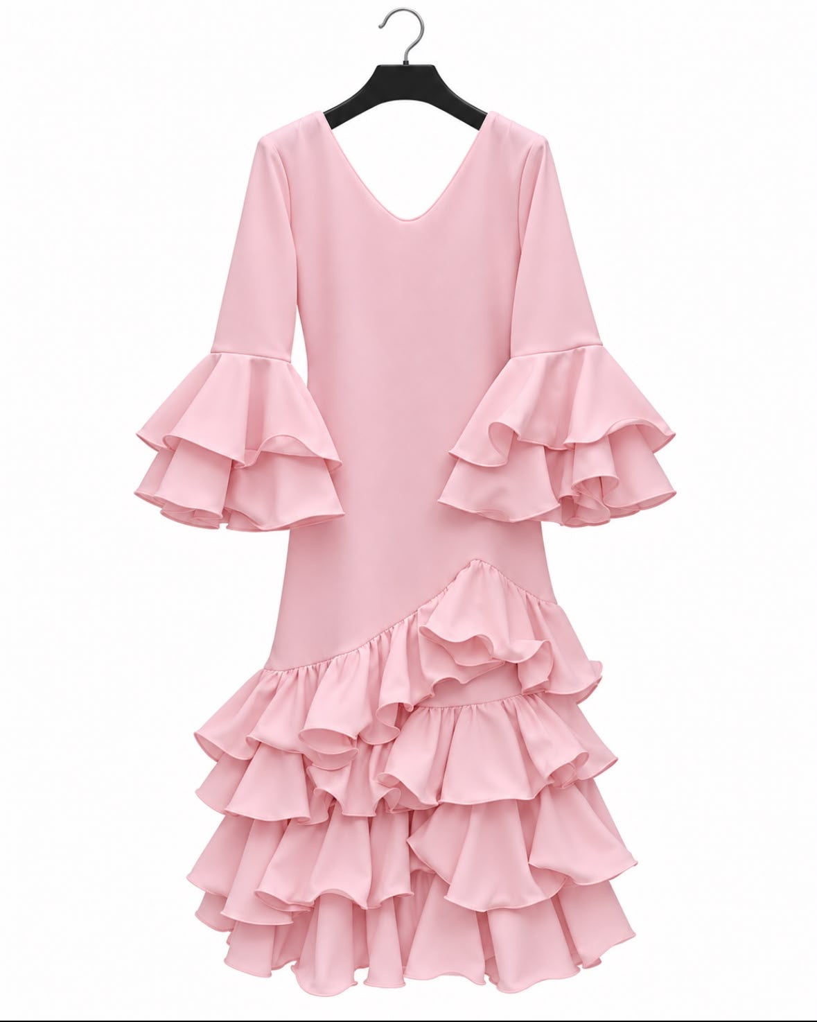 Robe Estrella Rose pâle à volants – tenue de flamenco