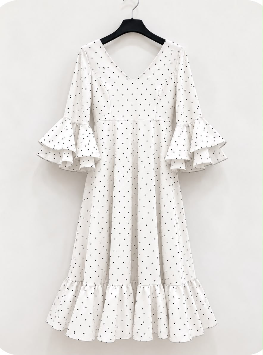 Robe Magla Blanc à petits pois et volants – tenue de flamenco