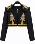 Torera TRIANA noire avec ornements et glands dorés – tenue de flamenco